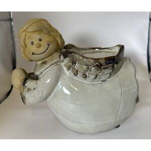 Vtg Ceramic Angel Elevated Serving Dish Candle Holder,  Christmas Folk Art Decor